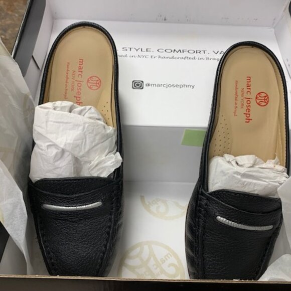 NEW IN BOX Marc Joseph New York- Black Genuine Leather Lawren Mules Size 7-1/2 - Picture 8 of 9